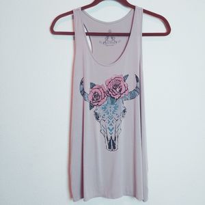 Bear Dance Longhorn Skeleton Roses Tank